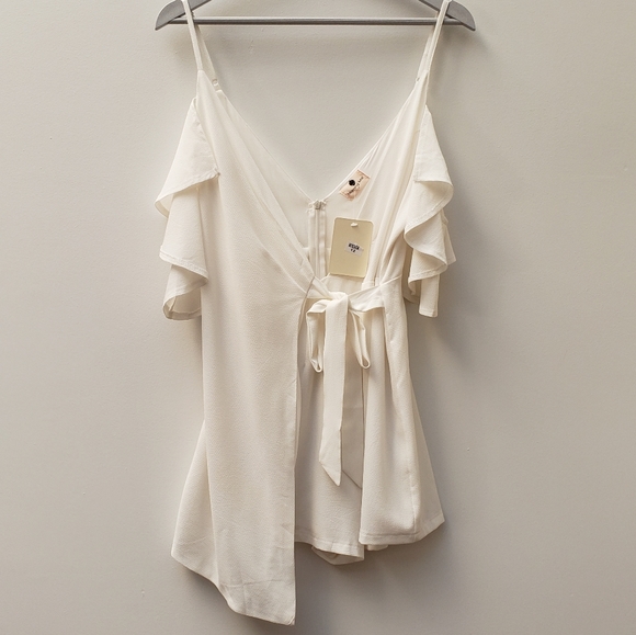 Morning Mist Pants - Morning Mist White Wrap Front V Neck Off The Shoulders Romper Women's Size M